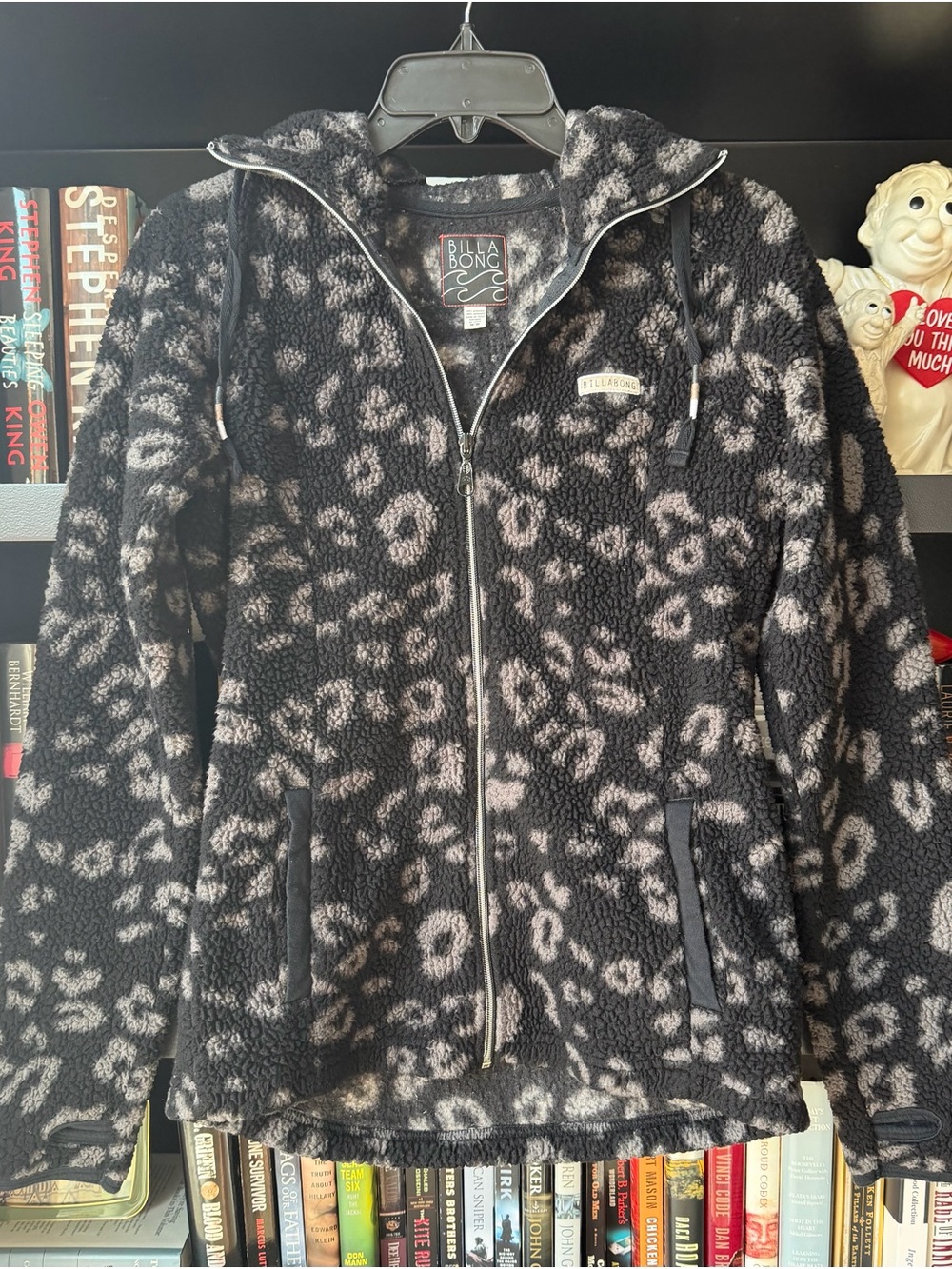 Billabong Black & Gray Leopard Sherpa Jacket